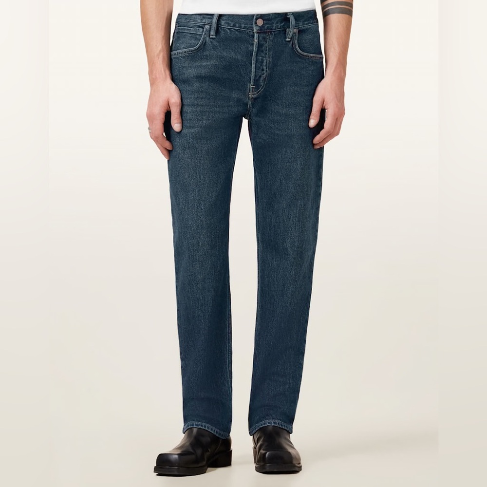 All Saints Oshimo Iggy Slim Fit Button Fly Medium Dark Wash Jeans 34 x 32